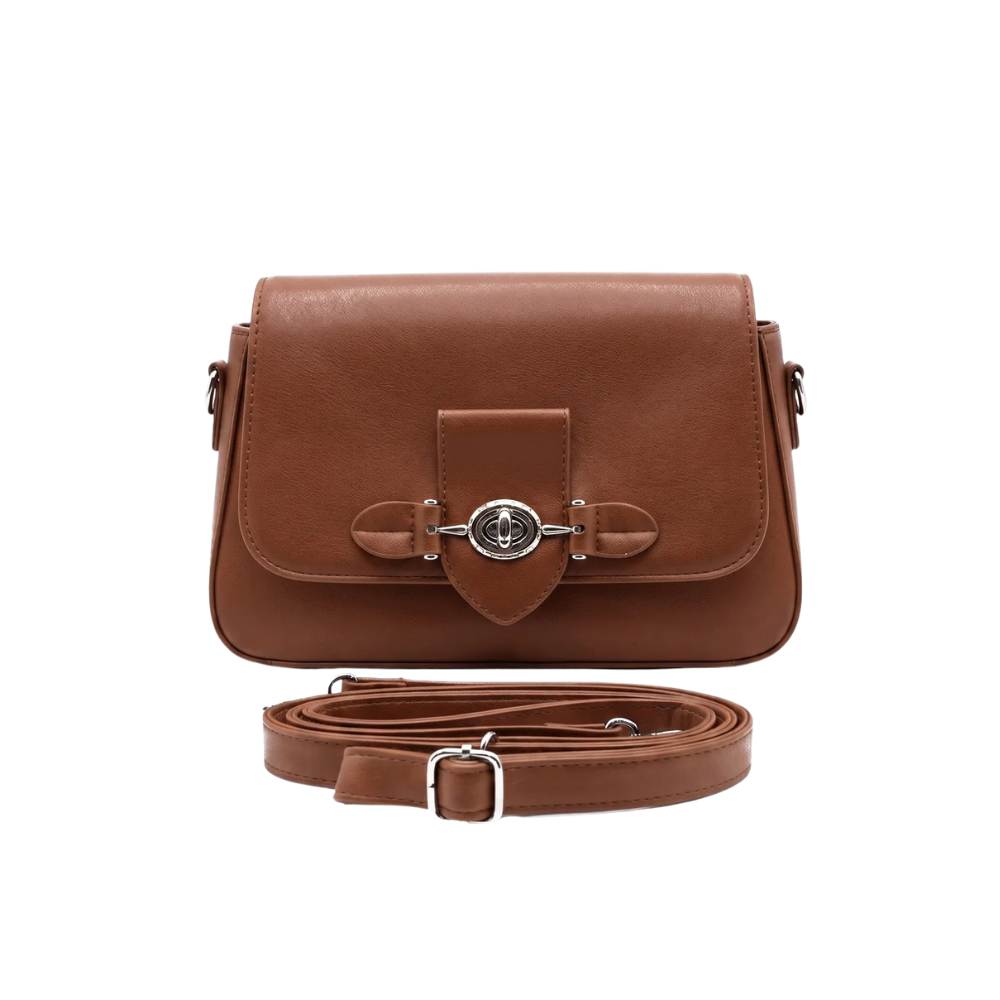 Classic Cognac Brown Flap Shoulder Bag - Image 3