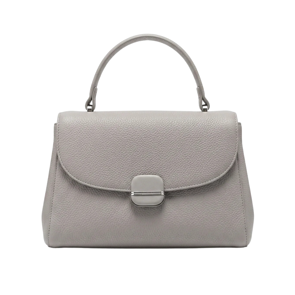 Elegant Light Grey Top Handle Satchel Bag with Flap Closure