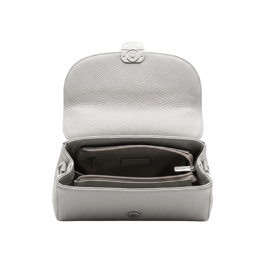Elegant Light Grey Top Handle Satchel Bag with Flap Closure - Image 3