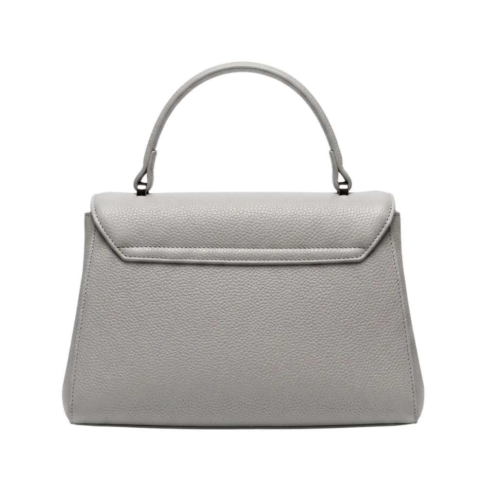 Elegant Light Grey Top Handle Satchel Bag with Flap Closure - Image 2