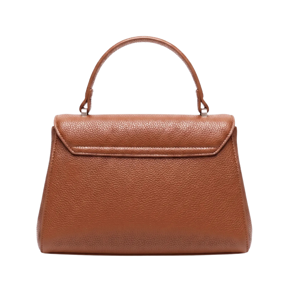 Elegant Cognac Brown Top Handle Satchel Bag with Flap Closure - Image 2