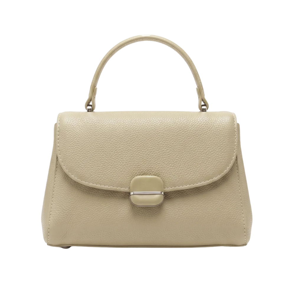 Elegant Ivory Top Handle Satchel Bag with Flap Closure